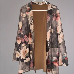 Floral Open No Button Suede Blazer